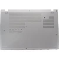 Gray Lenovo laptop bottom cover with ventilation slots and screw holes.