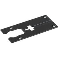 Black Makita jigsaw base plate with four mounting holes and cutout, compatible with models 4304, 4305, 4304T.