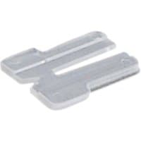 Clear plastic Makita anti-splinter guard for jigsaws, rectangular shape with two slots and rounded edges.