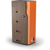 Naotic Tabibox FS1 USB-C Charging Cabinet, wood finish, orange accents, lockable door, fits 40 smartphones.