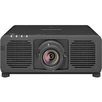 Black Panasonic PT-REZ80BEJ data projector with central lens, dual side vents, and 8000 ANSI lumens brightness.