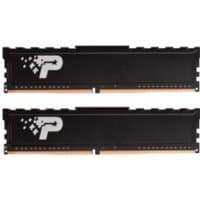 Black Patriot Memory Signature Premium RAM module, 32GB, with white logo and gold connectors, set of two.