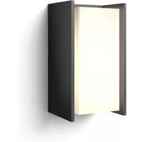 Black rectangular Philips outdoor wall lamp with frosted white glass panel.