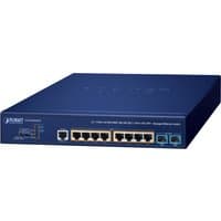 Blue PLANET GS-4210-8UP2X network switch with 8 Ethernet ports and 2 SFP+ slots on front panel.