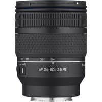 Black Samyang AF 24-60mm F/2.8 Sony FE zoom lens with textured grip and focus ring, silver detailing.