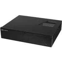 Black Silverstone ML04 HTPC case with sleek design, front USB ports, and side ventilation grille.