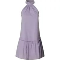 Lilac sleeveless dress for women by Pepe Jeans Lena, halter neck with gathered detail and flared hem.