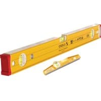 Yellow Stabila 2 Piece 96-2 spirit level set with red end caps and bubble vials for precision leveling.