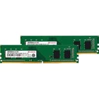 Transcend JetRam DDR4-2666 U-DIMM 8GBx2, green circuit boards with black chips and gold connectors.