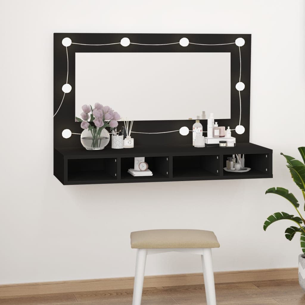 vidaXL 4 Shelf LED Mirror Black Cabinet - image 3