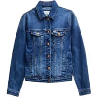 Women's denim jacket by Salsa Jeans, classic blue wash, button-up front, chest pockets with button flaps.