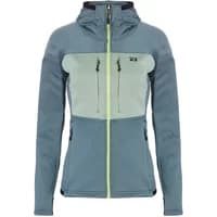 Blue and gray Rehall Susan-R women's fleece jacket with hood, lime green zipper, and chest pockets.