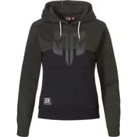 Women's black and dark gray hooded sweatshirt with front logo and kangaroo pocket by REHALL.