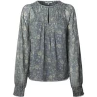 Women's long sleeve shirt by Pepe Jeans, floral print, round neckline, smocked yoke, and elastic cuffs.