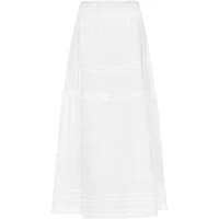 White Ichi Voilana women's skirt, long flowy design with subtle tiered layers and lightweight fabric.