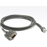 Black Zebra CBA-R51-S16ZAR barcode reader cable with DB9 and RJ45 connectors.