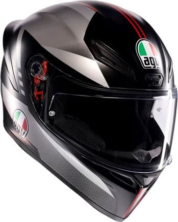 Black and red AGV K1 S Lap Helmet in size S for men, featuring a sleek aerodynamic design, a clear visor, and distinctive Italian flag logo.