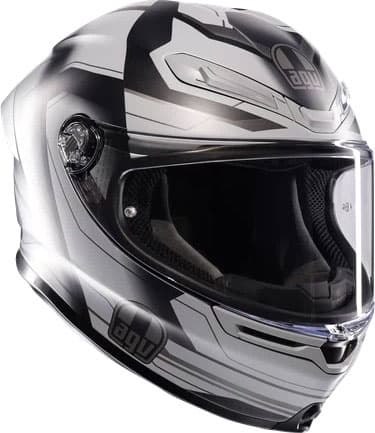 AGV K6 S Ultrasonic full face helmet in matte black and light grey, featuring a sleek aerodynamic design, clear visor, and ventilation ports, size S.