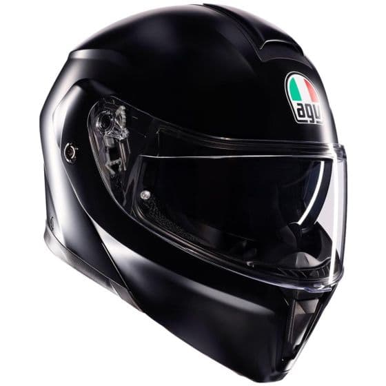 Matt black AGV Streetmodular Mono S25 flip-up helmet in size L, featuring a clear visor and iconic AGV logo in green, white, and red on the front.