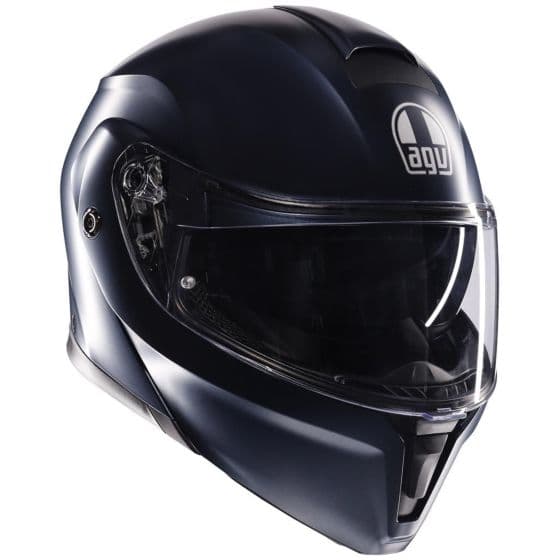 Blue AGV Streetmodular Mono Helmet in size XL for men, featuring a glossy finish, clear visor, and aerodynamic design for enhanced performance and safety.