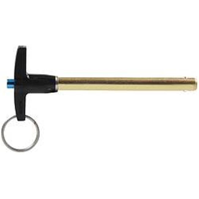Black T-handle with a gold metal shaft and a blue accent, featuring a key ring at the end, designed for quick release functionality.