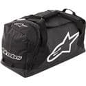 Black Alpinestars Goanna Duffle bag with a sturdy design, featuring a prominent white logo, dual handles, and a spacious main compartment for travel convenience.
