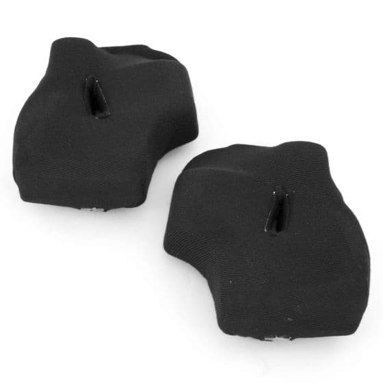 Black Arai replacement cheek pads for GP-5W helmet, featuring a soft fabric material and 30mm thickness, designed for comfort and a secure fit.