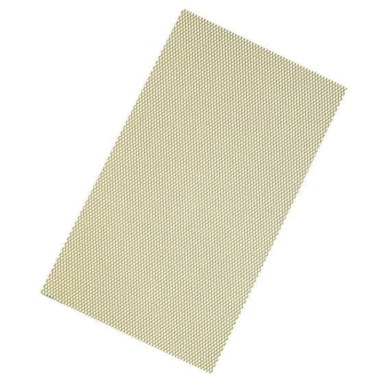 Gold aluminium mesh fairing insert with a diamond pattern, designed for durability and ventilation, featuring a lightweight construction ideal for bike customization.