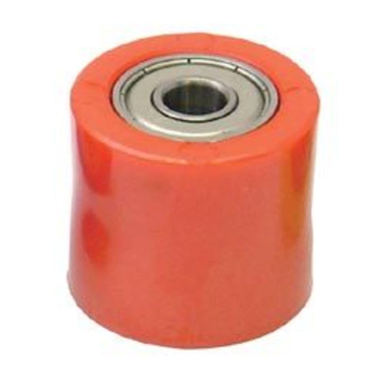 Red 32mm chain roller made of durable plastic with a metallic bearing in the center, designed for smooth bike chain operation.