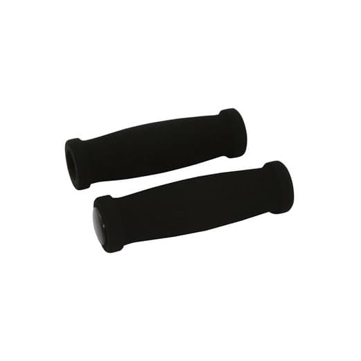 Black foam bike grips with a smooth texture, measuring 20 mm in diameter and 25 mm in length, designed for comfort and grip on handlebars.