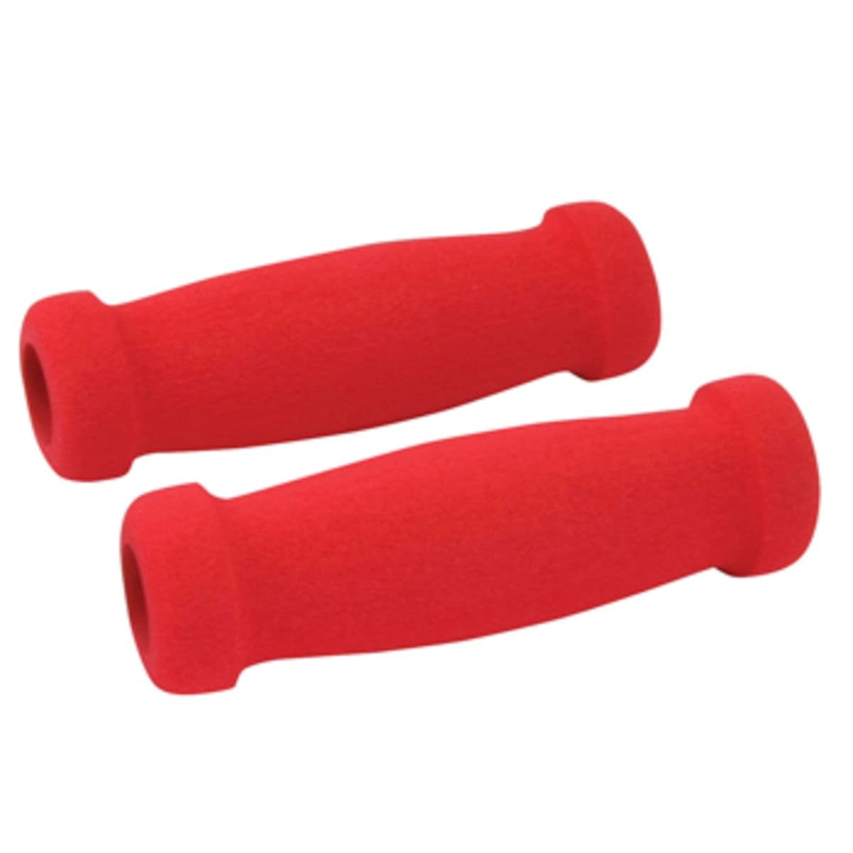 Red foam bike grips measuring 20 mm x 25 mm, featuring a smooth texture and ergonomic design for enhanced comfort and grip on handlebars.