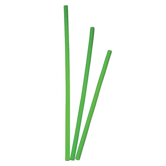 Green plastic spoke shrouds, measuring 21 cm, displayed in a pack of 40, featuring a smooth finish and vibrant color for enhancing bike aesthetics.