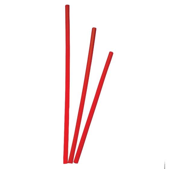 Red plastic spoke shrouds, measuring 21 cm, arranged in a pack of 40, designed for bike wheel spokes, showcasing a smooth, glossy finish.