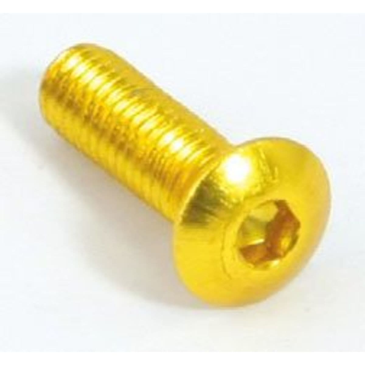 Gold screen fitting bolts by Bike-It, featuring a hexagonal socket head and threaded shaft, designed for secure attachment, packaged as a set of eight pieces.
