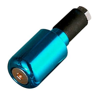 Blue aluminum handlebar slim bar end weight with a rounded design, featuring a black rubber insert and a silver screw on top for secure attachment.