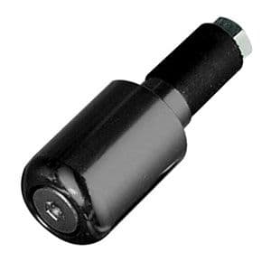 Black aluminum handlebar slim bar end weight with a smooth finish, featuring a hexagonal bolt for secure attachment, designed for 18 mm handlebars.