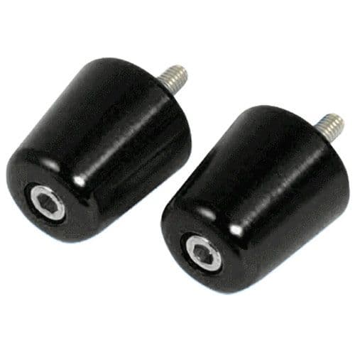 Black alloy handlebar bar end weights with a flush design, featuring a metallic screw hole for easy installation, specifically designed for Suzuki motorcycles.