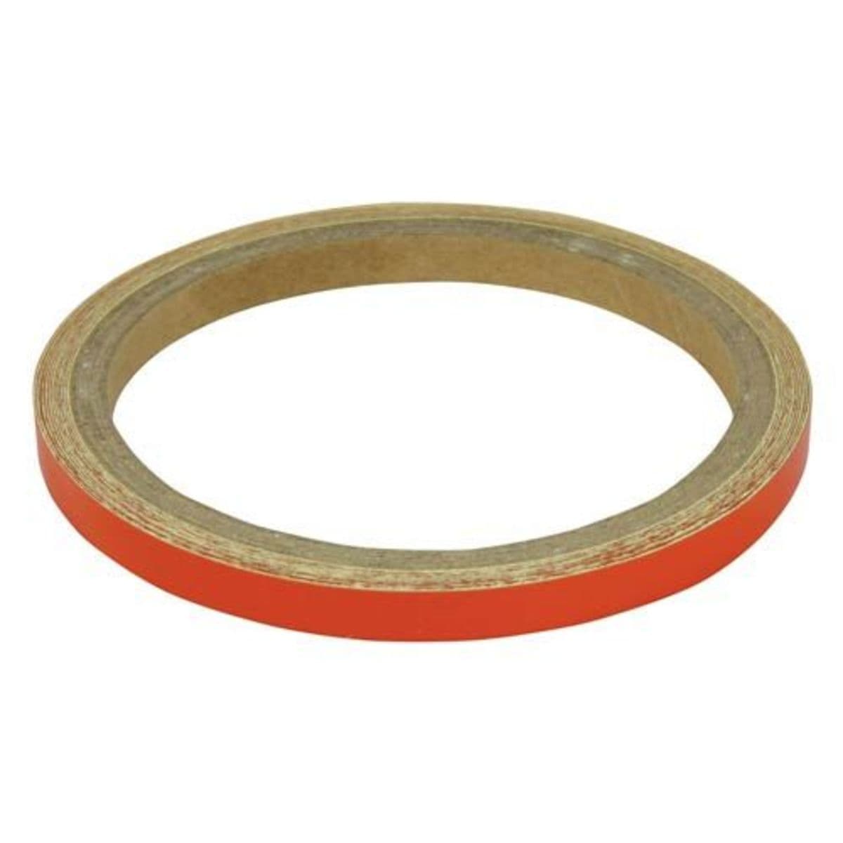 Bright orange reflective tape, 7mm wide, designed for motorcycle wheels or body, featuring a durable adhesive backing on a circular roll.