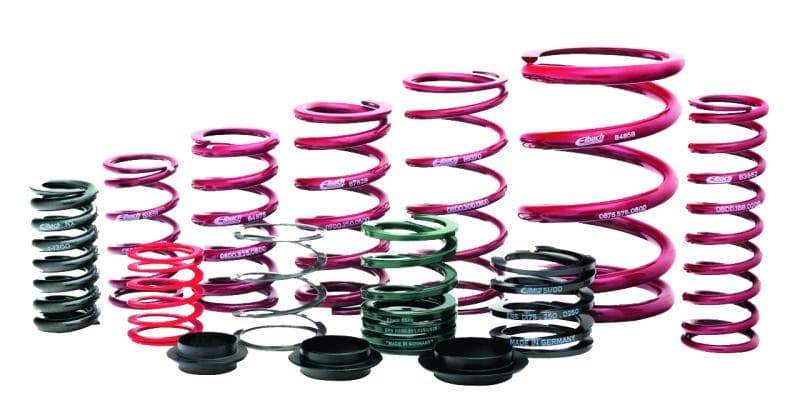 Eibach Competition Springs in various sizes, featuring a vibrant pink finish, designed for performance with a 2.25" internal diameter and 850 lbs/in rate.