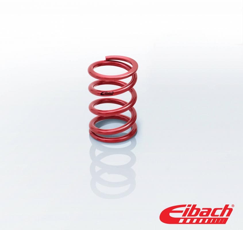 Red coilover spring by Eibach, featuring a 2.250-inch inner diameter, 5-inch height, and a stiffness rating of 1000 lbs/in, with a glossy finish.