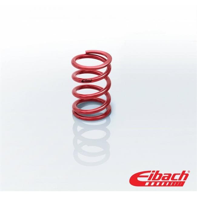 Red coil over spring measuring 2.25 inches in inner diameter and 6 inches in height, featuring a smooth finish and Eibach branding at the bottom.