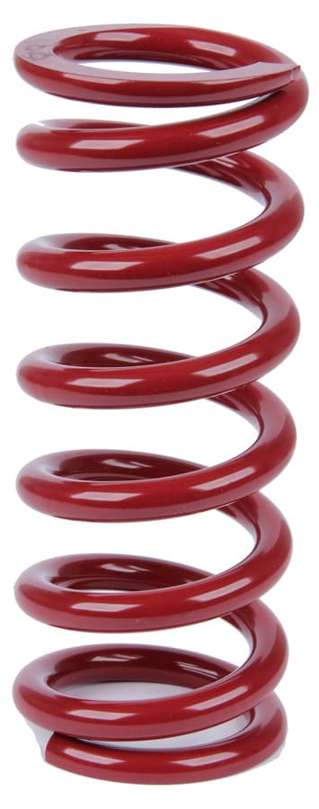 Red coil over spring by Eibach, measuring 2.25 inches in diameter and 8 inches in height, featuring smooth, tightly wound coils with a glossy finish.