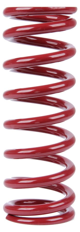 Red coil-over spring with a 2.50-inch inner diameter and a 325 lbs rating, featuring tightly wound coils designed for enhanced suspension performance.