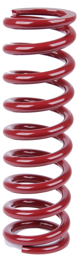 Red coil-over spring with a 2.50-inch inner diameter and a 300 lbs rating, featuring tightly wound coils and a glossy finish.