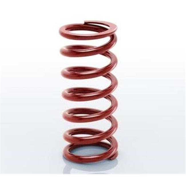 Red coil-over spring with a 2.50-inch inner diameter and a 450 lbs rating, featuring a smooth finish and evenly spaced coils, designed for automotive suspension systems.