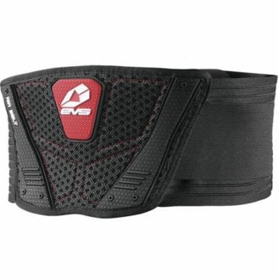Black EVS Air Kidney Belt in large size, featuring a breathable mesh design, padded support, and a prominent red EVS logo on the front.