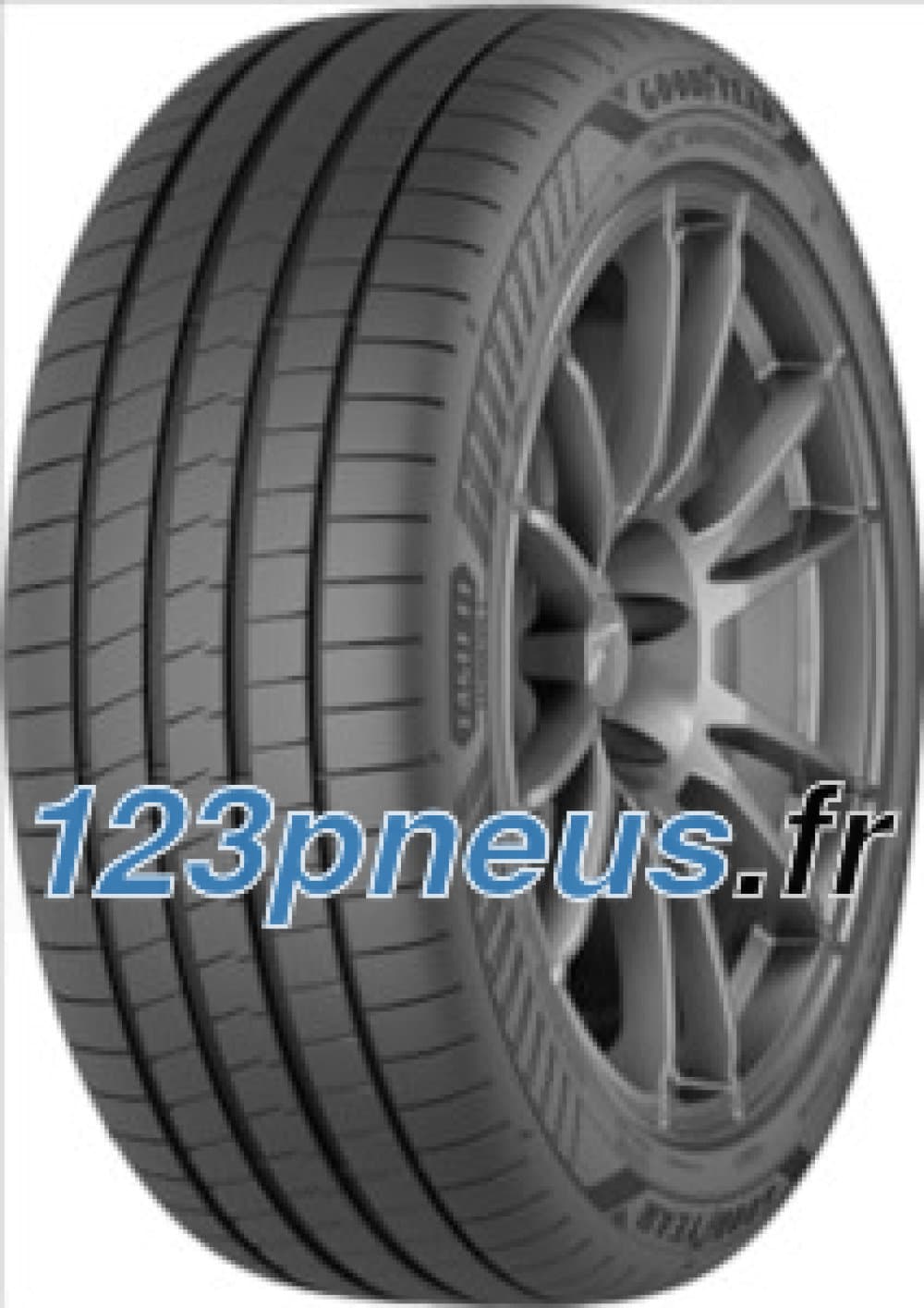 Goodyear Eagle F1 Asymmetric 6 tire features a sleek black rubber design with distinct tread patterns, labeled with size 205/65 R17 and 100Y XL EVR for enhanced performance.
