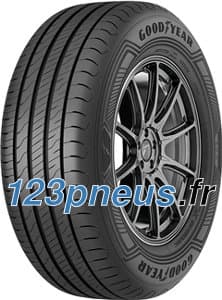 Goodyear EfficientGrip 2 SUV summer tyre in size 215/60 R17, featuring a black rubber tread with multiple grooves and a sleek black alloy wheel design.
