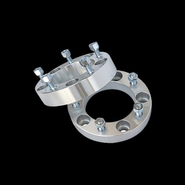 Silver aluminum wheel spacers with five holes, featuring bolts, designed for track widening with a thickness of 3mm, providing a total widening of 6mm per axle.