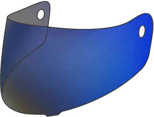 Mirrored blue visor made of durable material, designed for HJC helmets, featuring two mounting holes for secure attachment.